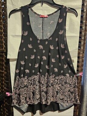 Social Teen Bandana Pattern Tank Top Black & Pink Size XL